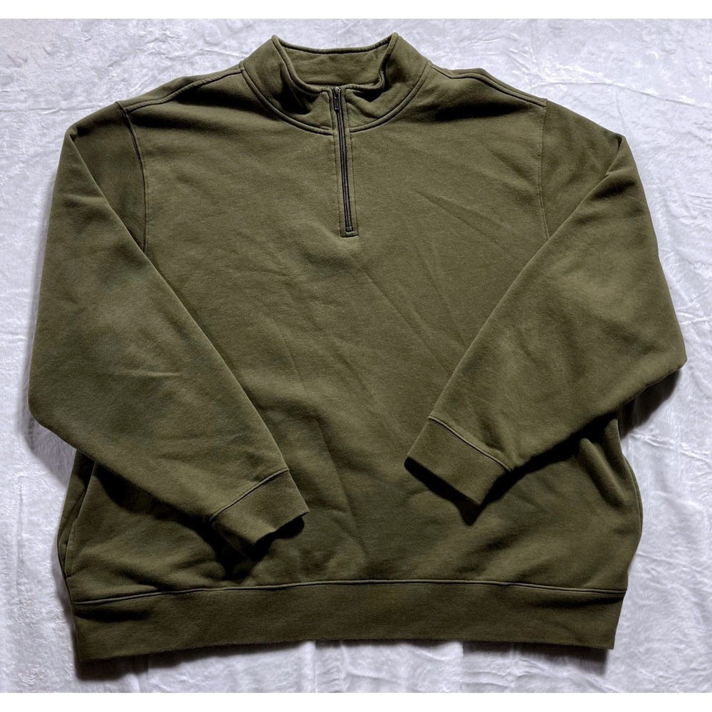 LL Bean 254673 Mens XXL Olive Green Quarter Zip Sweatshirt Traditional Fit